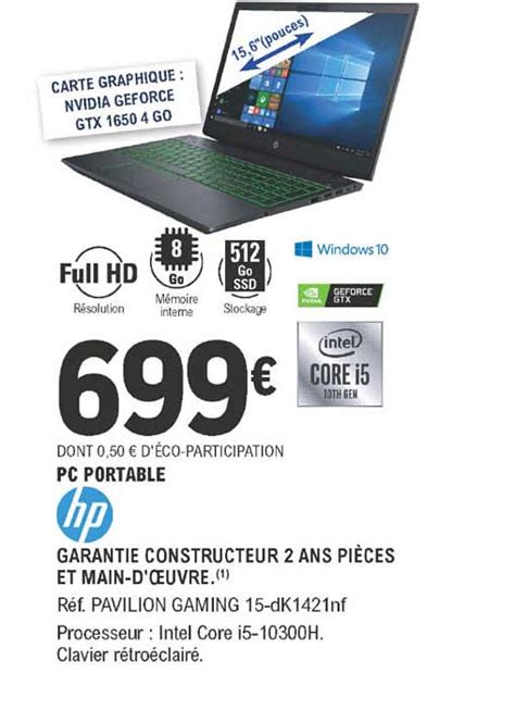 Promo Pc Portable Hp Pavilion Gaming Dk Nf Chez E Leclerc