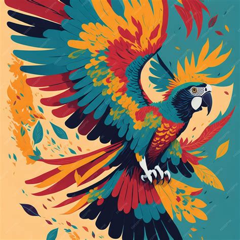 Premium AI Image | Colorful parrot macaw in flight soaring flat design