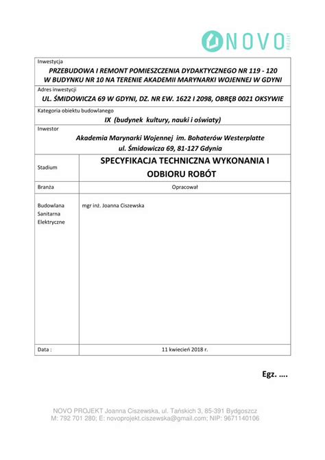 Pdf Specyfikacja Techniczna Wykonania I Odbioru T Wykonanie