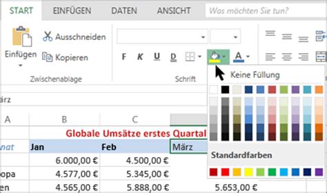 Hinzufügen oder Ändern der Hintergrundfarbe von Zellen Excel