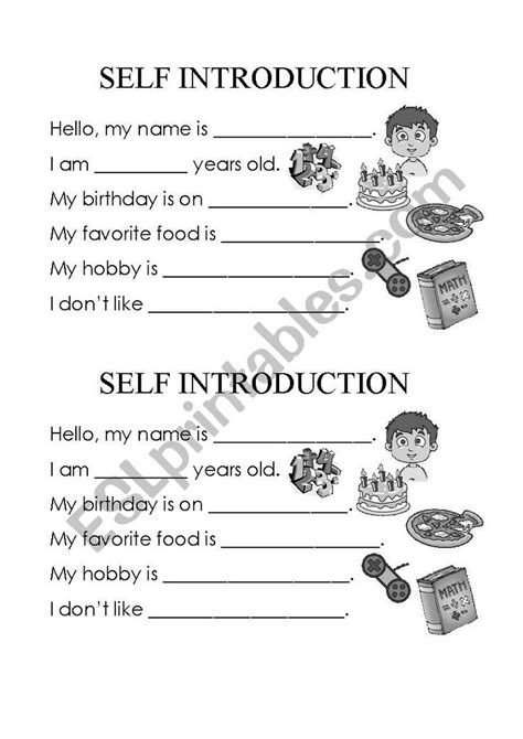 Self Introduction Esl Worksheet By Johanash Kindergarten Worksheets