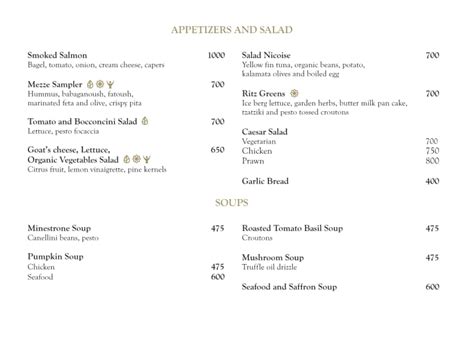 market  ritz carlton menu zomato