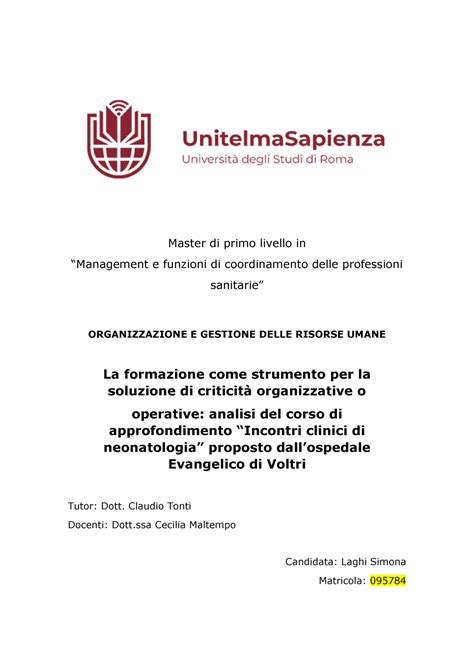 Tesina Simo Master Di Primo Livello In Management E Funzioni Di