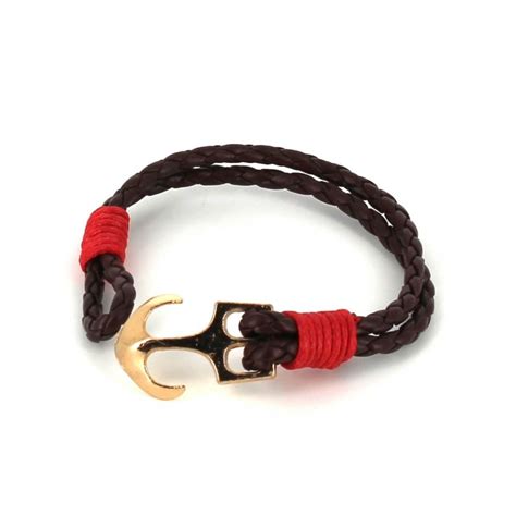 Pulsera Trenzada Marrón y Roja con Ancla Dorada Cravatta World