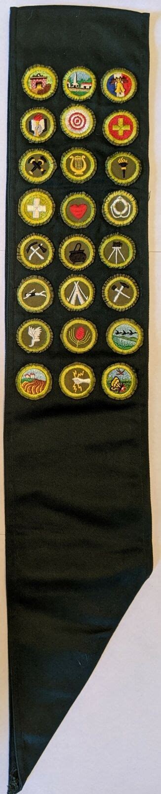 1947 1960 Type E Khaki Narrow Crimped Explorer Merit Badge Sash Qt24