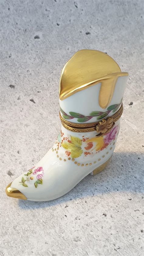 Limoges French Porcelain Hand Painted Boot Trinket Pot Paisley