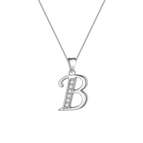 Uppercase Letter B Pendant Necklace 925 Sterling Silver Initial