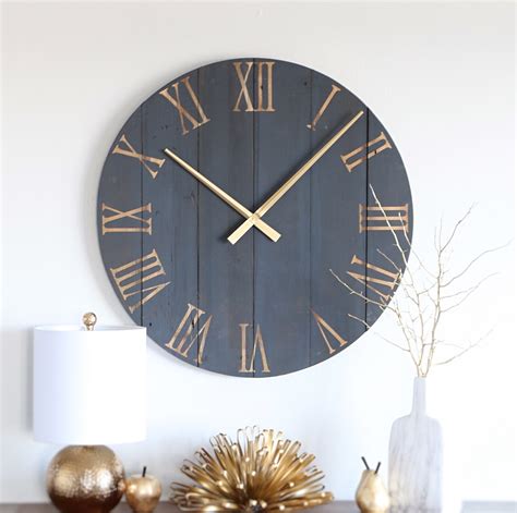 Large wall clock. Navy blue wall clock. Modern wall clock.