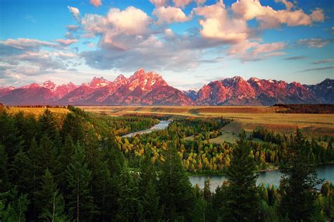 K Wyoming Grand Teton Scenery Sky Mountains Usa Parks Clouds