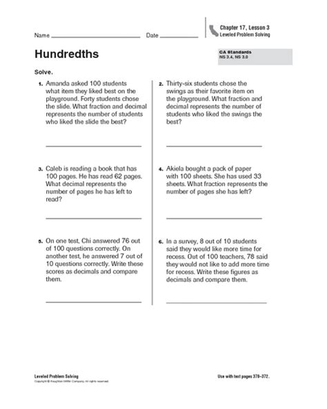 Hundredths Worksheet For 5th 6th Grade Lesson Planet