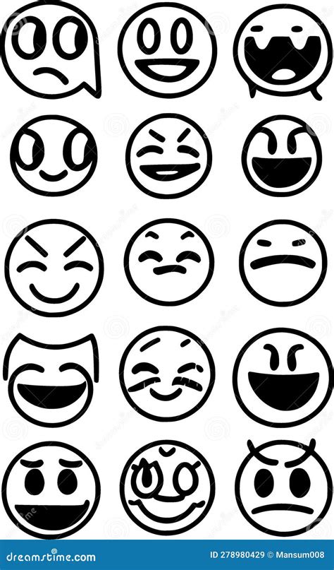 Set of Emoji Faces, Illustration Stock Illustration - Illustration of ...