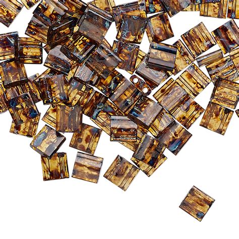 Seed Bead Tila Glass Pkg G Translucent Picasso Amber Brown Tl