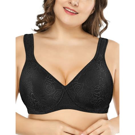 Deyllo Womens Comfortable Wireless Full Coverage Minimizer Bra Plus Size Black 44ddd For