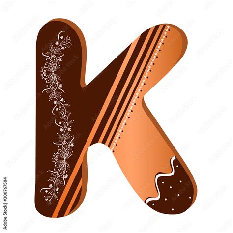 Cookie Alphabet Letter K Cookie Vector Alphabet With Ornaments Cute