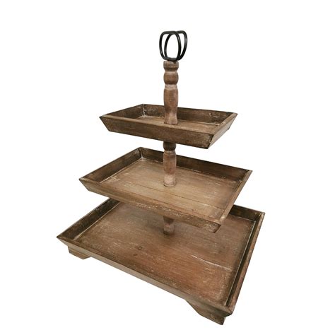 Distressed Brown Wood Three Tiered Stand Boxman