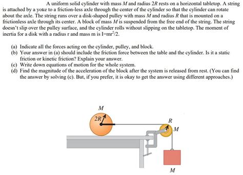 Solved A Uniform Solid Cylinder With Mass M And Radius R Chegg