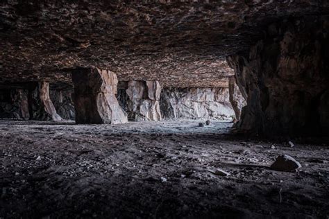 Inside The Manmade Caves Of Winspit Quarry With The Huge Supporting