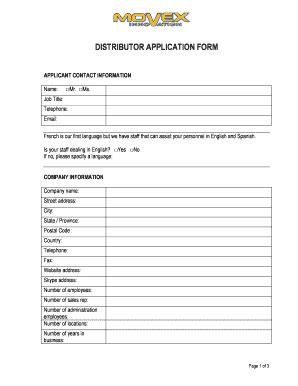 Fillable Online Distributor Application Form Movex Innovation Fax