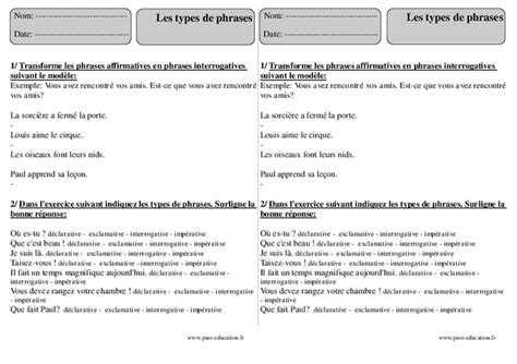 Types De Phrases Ce Exercices Corrig S Pass Education