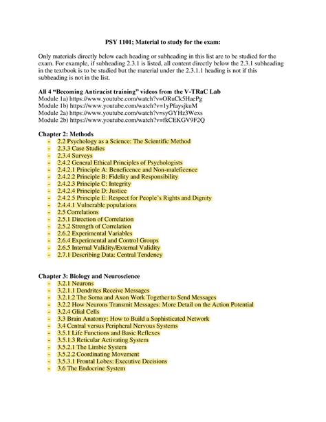 PSY 1101 Study Guide PSY 1101 Material To Study For The Exam Only