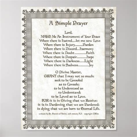 Pope Francis St Francis Simple Prayer For Peace Poster Zazzle