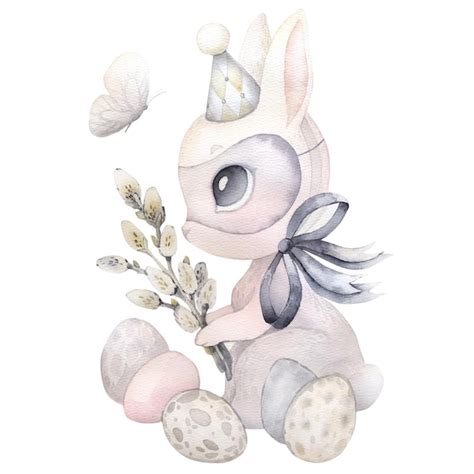 Premium Vector Bunny Rabbit Hare Easter Eggs Watercolour Poster Print