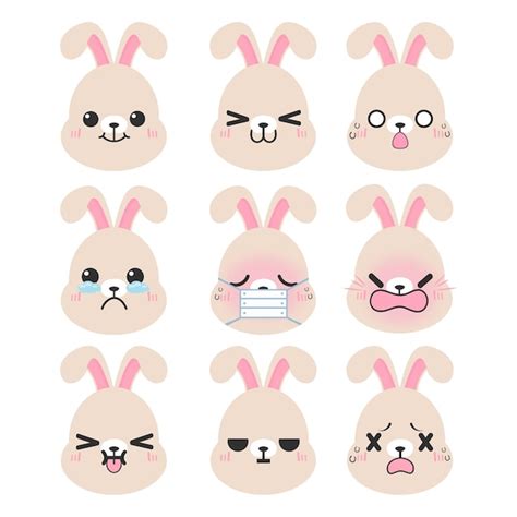 Premium Vector Adorable Bunny Emoji Set Cute Rabbit Smile Icons In