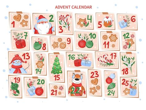 Calendario De Adviento De Navidad Para Ni Os Vector Premium