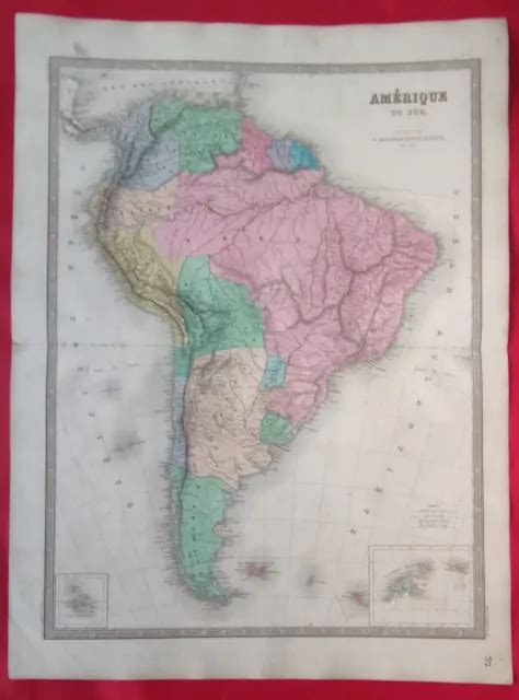 Grande Carte De Lamerique Du Sud Atlas Andriveau Goujon 1866 53x70cm £1712 Picclick Uk