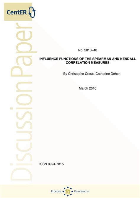 Pdf Influence Functions Of The Spearman And Kendall Correlation Measures