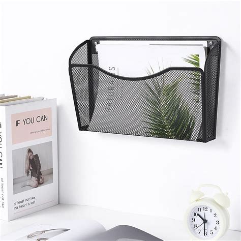 Tutuviw Black Mesh Wall Mounted File Holder Metal Wall File Pocket