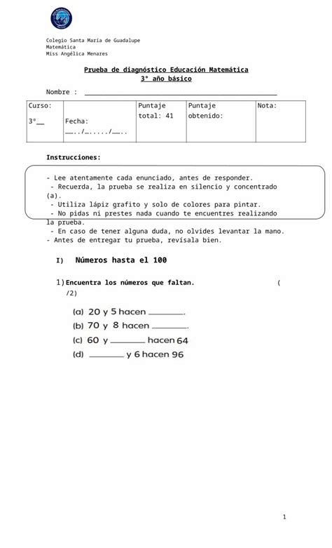 DOCX Prueba De Diagnostico Tercero Mate 2016 DOKUMEN TIPS