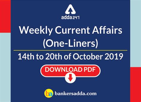 Weekly Current Affairs One Liners Th To Th October