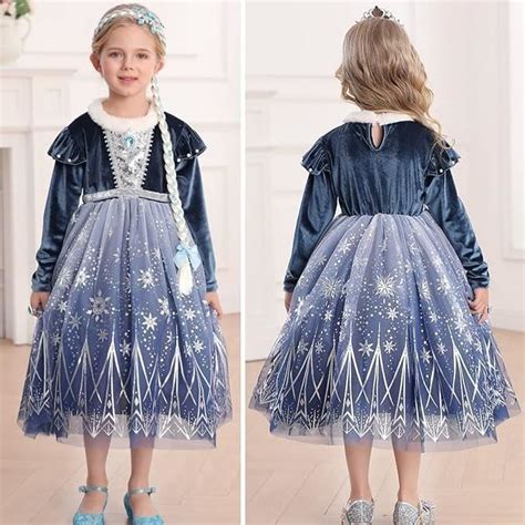 Dguisement Elsa Costume Filles Cosplay Luxe Robe De Bal Hiver Bleu