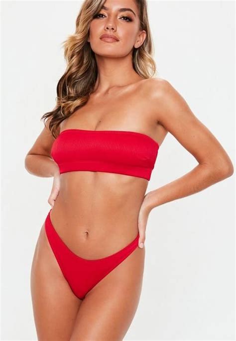 Missguided Red Rib Mix And Match Bandeau Bikini Top In 2021 Bikini