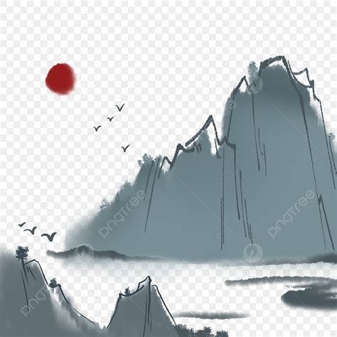 Ink Ancient Style Distant Mountain Scenery Chinese Painting Chinese