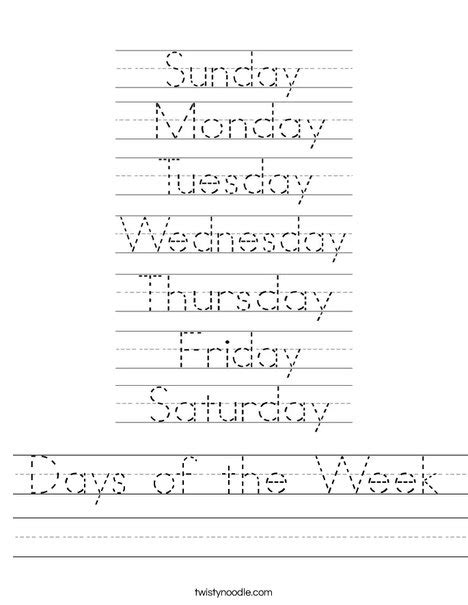 Days Of The Week Worksheet Twisty Noodle Worksheets Library