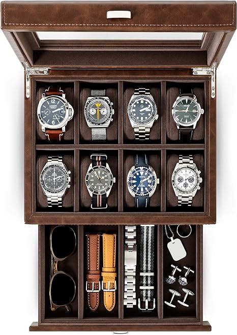 TAWBURY 8 Slot Watch Box For Men Premium Faux Leather Watch Box With