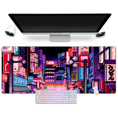 Retro Vaporwave Mousepad Neon Tokyo Street Pixel Art Colorfull