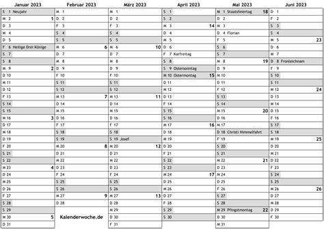 Kalender Mit Kalenderwochen Und Feiertagen In Sterreich Online