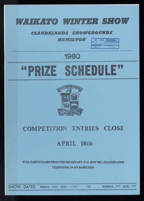 Waikato Winter Show Prize Schedule 1980 Hamilton Libraries