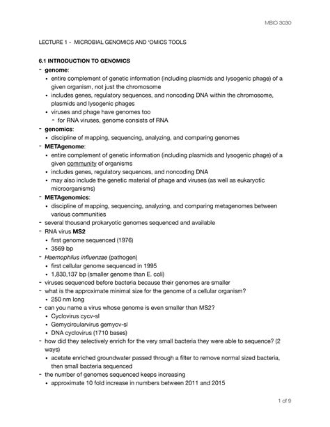 Lecture Mbio Pdf Lecture Microbial Genomics And Omics