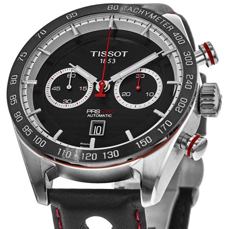 Tissot Prs Chronograph Automatic Black Dial Leather Strap Men S