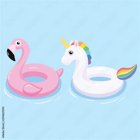 Flamingo And Unicorn Inflatable Pool Float Vector Illustration Stock