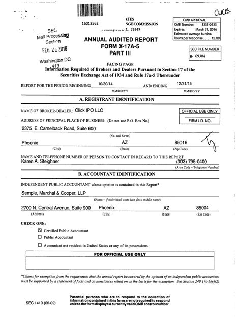 Fillable Online ANNUAL AUDITED REPORT FORM X 1 7A 5 PART III Fax Email