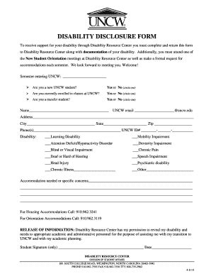 Fillable Online Uncw Disability Disclosure Form PDF University Of