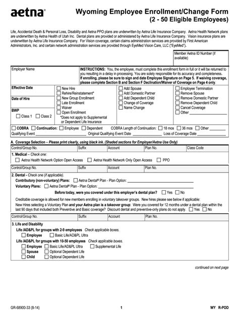 Fillable Online Wyoming Employee Enrollment Change Form 2 50 Eligible