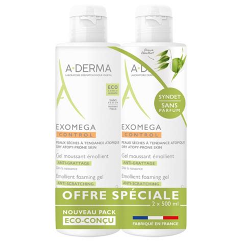 A DERMA Exomega Control Gel Moussant Émollient Anti Grattage 2x500ML