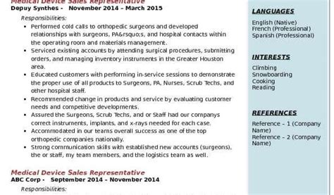 Resume Format In Word For Medical Representative Medical Device Sales