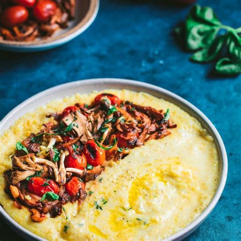 Creamy Vegan Polenta With Wild Mushroom And Tomato Ragu Rainbow Plant